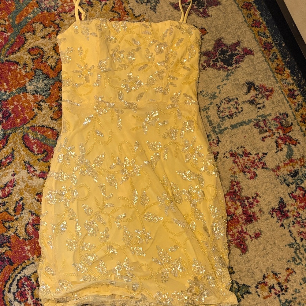Elegant Yellow Embellished Dress